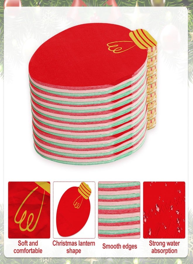 Whaline 60Pcs Christmas Light Paper Napkin Green Red Pink Disposable Dinner Napkin Boho Lunch Napkin for Xmas Winter Party Decor - Image 3